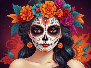 A Woman With A Sugar Skull Face Paint