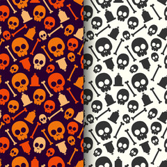 Halloween patterns collection with halloween skull tombstone and bones