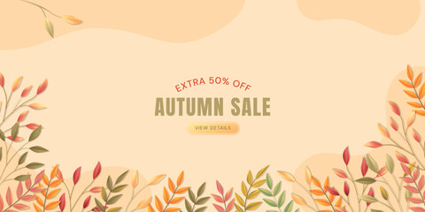 Autumn sale banner template with falling leaves.