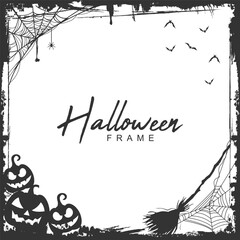 Halloween black frame illustration with spider net and tree silhouettes