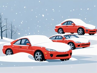 Naklejka premium Three Cars Covered In Snow