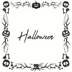 Decorative halloween bone skull frame with creepy tree branch