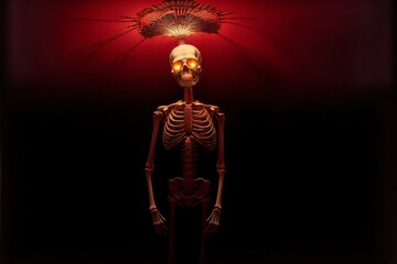 A Skeleton With A Red Light On Its Head