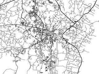 Vector road map of the city of  Chanthaburi in Thailand with black roads on a white background.