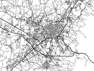 Vector road map of the city of  Lampang in Thailand with black roads on a white background. - obrazy, fototapety, plakaty
