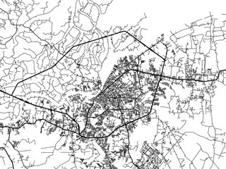 Vector road map of the city of  Suratni in Thailand with black roads on a white background.