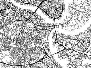 Obraz premium Vector road map of the city of Phra Pradaeng in Thailand with black roads on a white background.