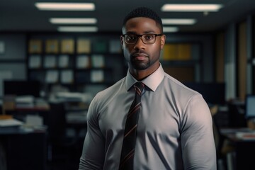 Black Man Office Clerk Professional Career Workplace Background Generative AI