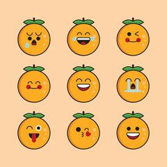 Orange cartoon characters various expressions icons set.