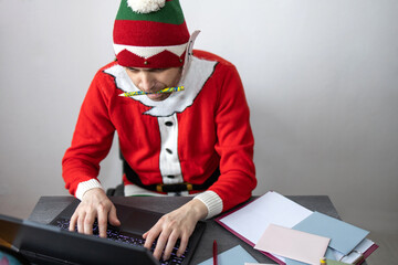 Preparation for the New Year. Elf helper of Santa Claus. Elf's paper work. Letters to Santa. Santa...
