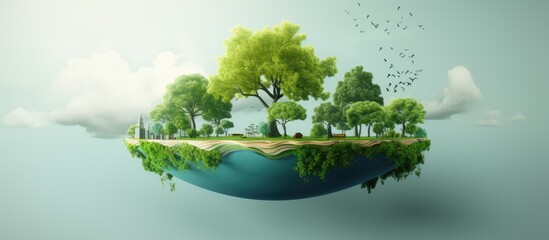 Earth day idea eco design with earth map trees water and shadow Save Earth Happy Earth Day 22 - obrazy, fototapety, plakaty