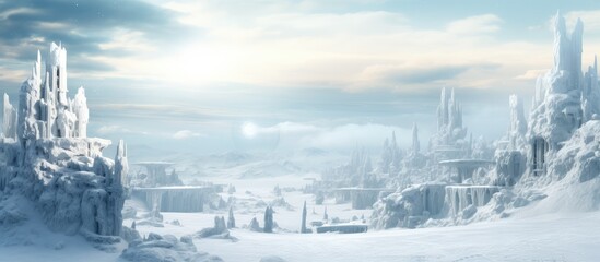 Snowy fantasy city concept with hive like design depicted in perfect for fiction or fantasy writing