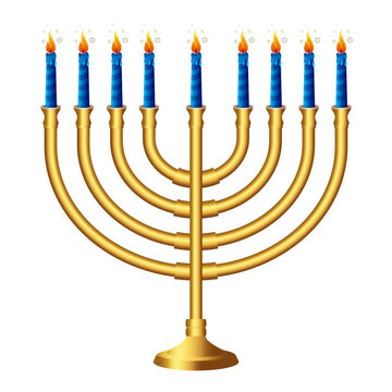 recommend clip art: Hanukkah menorah candelabrum with golden nine lit candles vector illustration