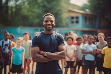 Black Man Physical Education Teacher Occupation Career Work Environment Background Generative AI