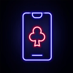 Glowing neon line Online poker table game icon isolated on brick wall background. Online casino. Colorful outline concept. Vector
