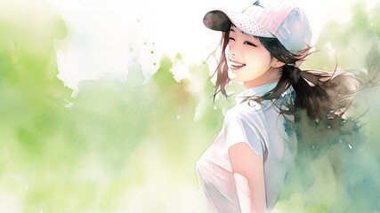 ゴルフウェアを着た笑顔の女性_1　Generative AI - obrazy, fototapety, plakaty