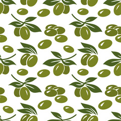Doodle olive seamless pattern isolated. Branch with leaf and fruit. Vector stock illustration. EPS 10
