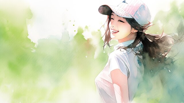 ゴルフウェアを着た笑顔の女性_1　Generative AI