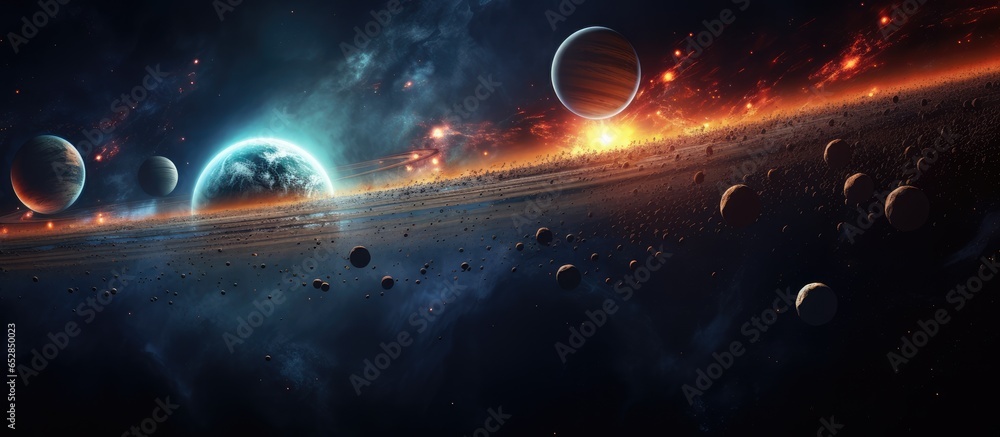 Aufkleber abstract science themed design showing distant solar system planets in panoramic view