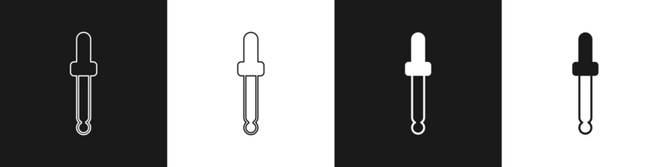 Set Eyedropper color picker palette icon isolated on isolated on black and white background. Vector