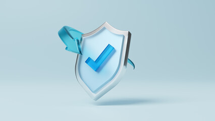 3D shield check mark icon. Security Concept. Shield protection icon with checkmark. Security, Protection, Medical health protection,antivirus, successful verification. Creative design icon. 3d render