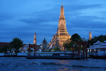 the first-class royal Thai Temple Wat Arun and the Chao Phraya River in Bangkok Thailand Southeast...