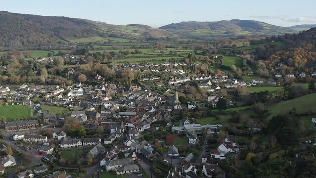 Aerial over Porlock, Exmoor National Park, Somerset, England
