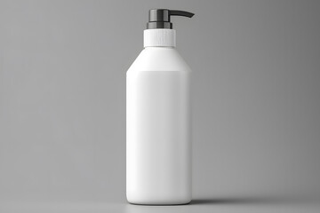White plastic cosmetic blank shampoo bottle mockup isolated on gray black background.