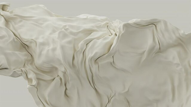 Abstract 3D animation of luxury flying fabric in slow-motion. A waving cloth in pastel color. HD