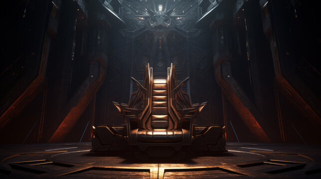 Brutalist galactic space cruiser throne room