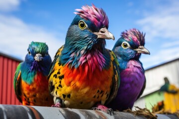 pigeons on top of a colorful graffiti wall