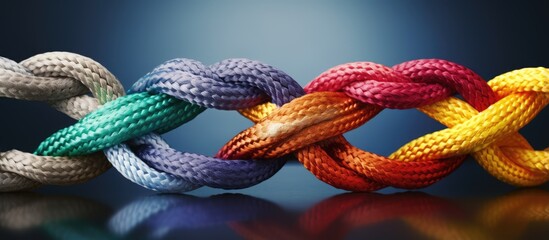 Diverse ropes symbolize cooperation and collaboration in partnerships - obrazy, fototapety, plakaty