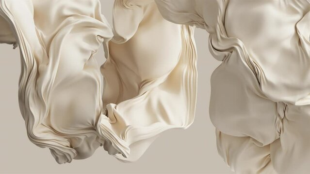 Abstract 3D animation of luxury flying fabric in slow-motion.  A waving cloth in pastel color. HD