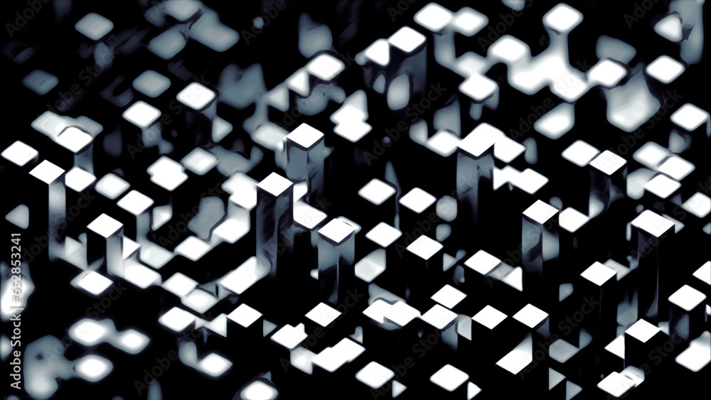 Poster black background with long square lines. design. three d with long sticks that move in cartoon abstr