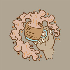 Coffee. Italian coffee pot with text All You Need is Coffee. Banner for cafe, restaurant, menu, coffee dreams theme. coffee cup icon in the line style. vector illustration on a brown background
