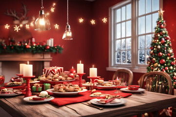 Holiday table with delicious cuisines. Generative AI
- 652853442
