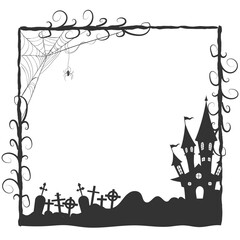 Halloween themed photo frame with halftone and halloween tree