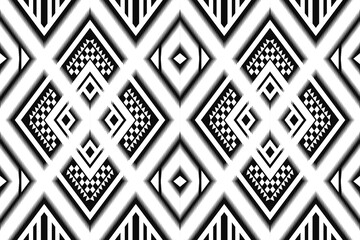ikat and geometric seamless pattern. black and white ethnic oriental traditional background. Aztec style illustration design for carpet, wallpaper, clothing, wrapping, batik, and fabric.