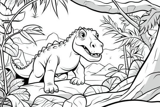 Cute Dinosaur in Nature: Coloring Fun for Kids
