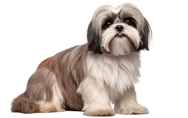Shih tzu Puppy Dog in Portrait and Looking Aside Isolated on Transparent Background PNG. Generative AI