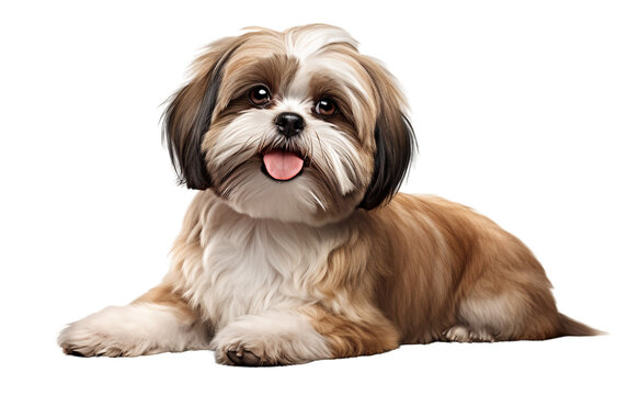 Shih tzu Puppy Dog is Sitting Isolated on Transparent Background PNG. Generative AI
