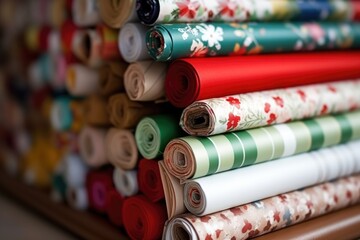 pile of christmas wrapping paper rolled up - obrazy, fototapety, plakaty