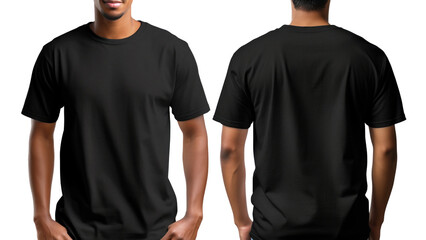  African American man wearing a blank black t-shirt, ideal as a mockup for logos, designs, or branding. © VIDEOHOBOS