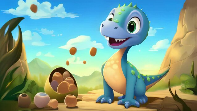 A heartwarming scene where Dino and his friends help a baby dinosaur hatch from its egg and experience the world for the first time. Dinosaurs cartoon