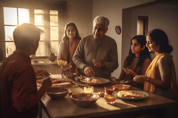 indian family celebrating indian new year. generated with AI. - obrazy, fototapety, plakaty