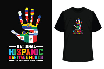 Happy National Hispanic Heritage Month Celebrate National Latino Countries Retro Vintage Hand Flags Shirt print template