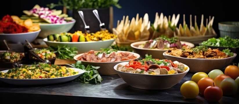 Vegetarian buffet restaurant serving cold appetizers and vegetable salads