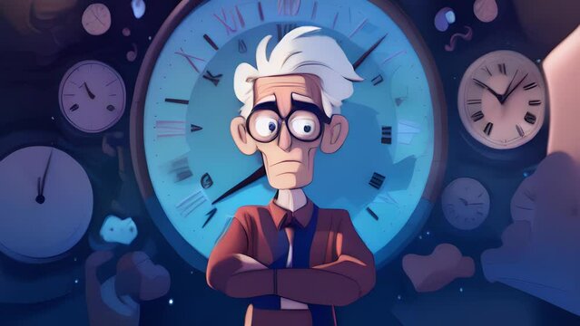 A character undergoes hypnosis, where they relive past memories through animated cinematic sequences. Psychology animation