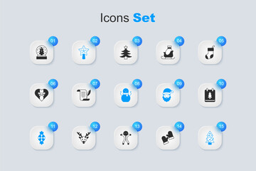 Set Christmas mittens, Envelope, star, Candy, tree, day calendar, snow globe and snowman icon. Vector