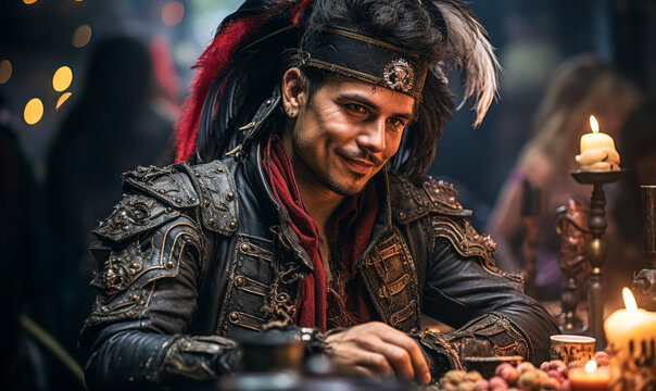 Swashbuckling Adventure: Person Dressed in Pirate Costume for Halloween Party